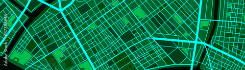 Plan of a city. Night scene of aerial view of the city. Urban planning background design. Blank urban imagination map.