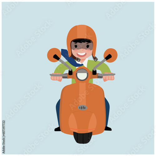 Portrait a man go to office riding a scooter illustration