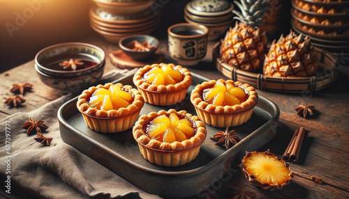 Closeup shot of pineapple tarts - Generative AI photo