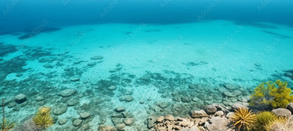 Clear turquoise sea water. Generative AI technology.