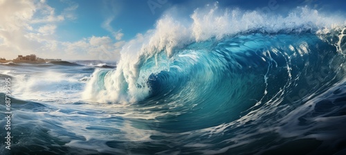 Ocean wave background. Generative AI technology. 