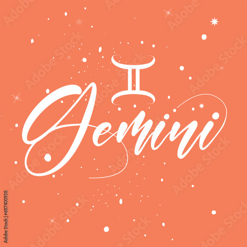 Gemini zodiac typography and calligraphy, astrologi Gemini element, Abstract illustration of the zodiac sign Gemini, Icon Astrology Gemini, Zodiac icon. Astrology. Vector illustrat photo