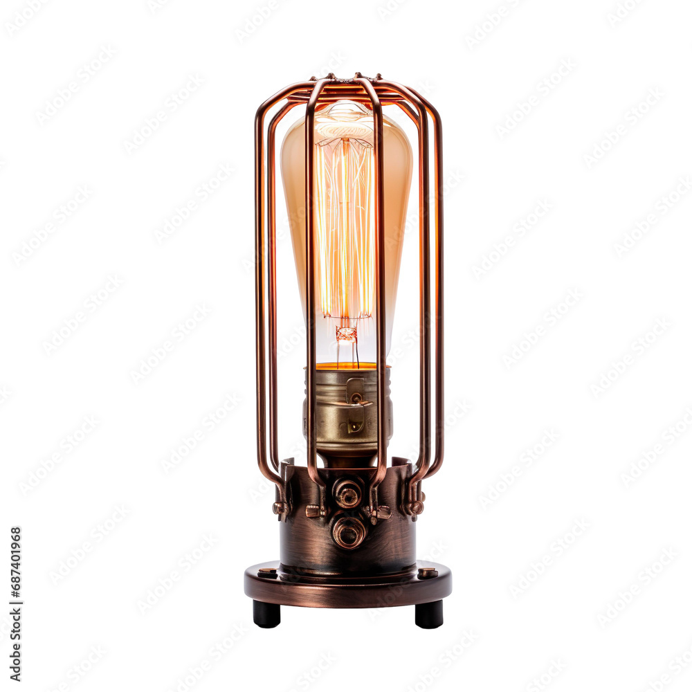 front view of Caged Edison Bulb table lamp isolated on a white transparent background