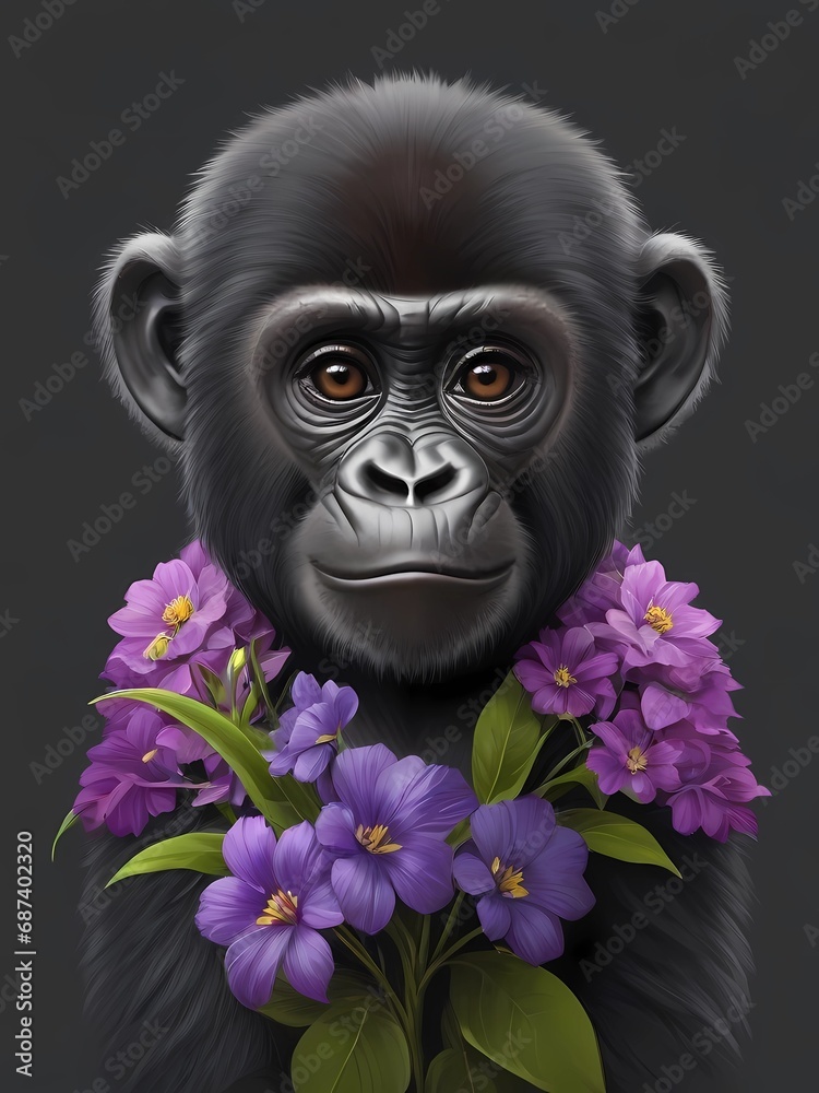 gorilla with flowers