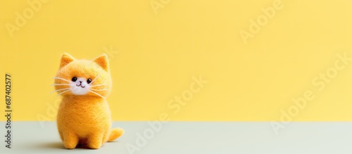 Felted wool toy in yellow, depicting a cat.