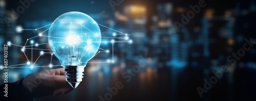 Digital marketing, Creative, New ideas and innovation for business growth, Light bulb shape and business icon with network connection, technology and digital data link on global, Generative AI