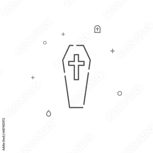 Coffin, deceased simple vector line icon. Symbol, pictogram, sign isolated on white background. Editable stroke