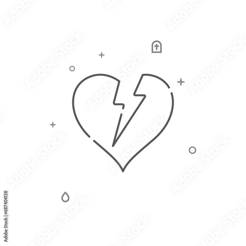 Broken heart, grief simple vector line icon. Symbol, pictogram, sign isolated on white background. Editable stroke