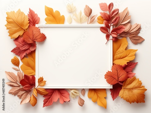 Autumn surface with frame for text and leaves  Generative AI