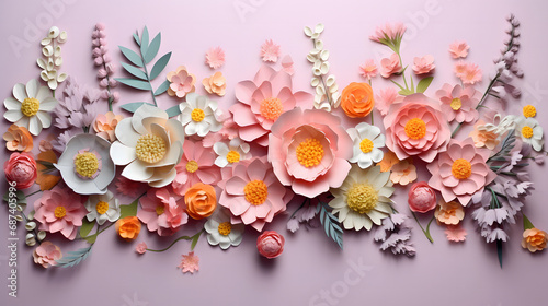 beautiful spring flower on paper background copy space.