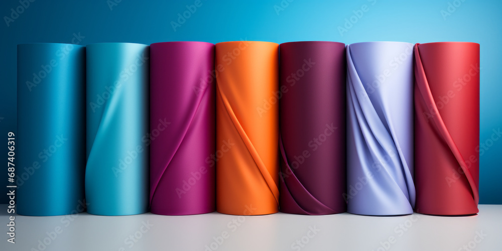 rolls of colored wallpaper with images of different colors 3d rendering generative ai