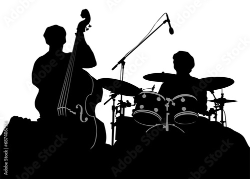 Man plays jazz instruments. Isolated silhouette on white background