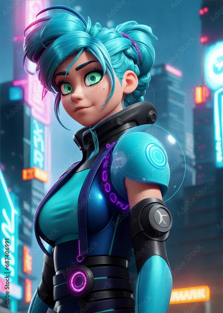 Stunning female avatar designed for the metaverse or cyberpunk genre, adorned in a futuristic metallic suit. cyber punk 3d portrait Stunning female avatar designed for the metaverse or cyberpunk genre, adorned in a futuristic metallic suit. cyber punk 3d portrait