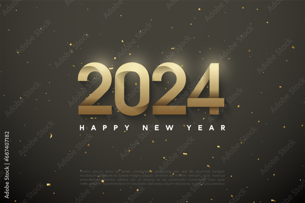 2024 new year celebration with paper folded numbers illustration. design premium vector.
