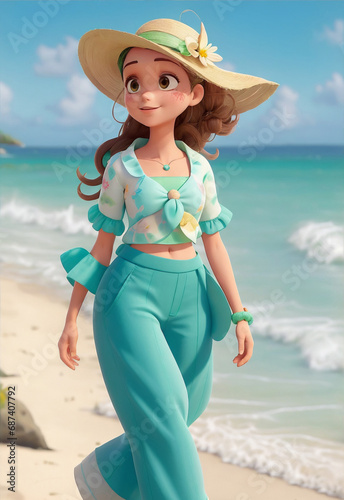 Sun-Kissed Serenity: An Alluring Portrait of an Attractive Girl on the Beach, Embracing Coastal Bliss with Radiant Beauty, 3d portrait of an attractive girl on the beach, generative aiSun-Kissed Seren