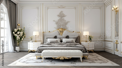 neo classical white bedroom interior design photo