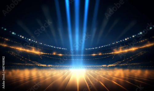 Stadium gold and blue light effect backgound, Generative AI