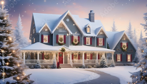 Winter Enchantment: Home Aglow with Christmas Delight and Snowy Splendor
