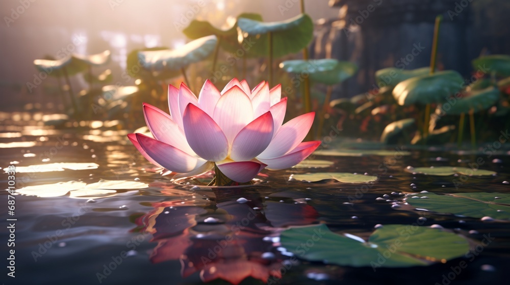 Capture the elegance of a blooming lotus flower in realistic