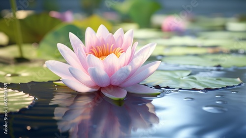 Capture the elegance of a blooming lotus flower in realistic © juni studio