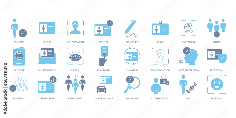 Identity icons set. Set of editable stroke icons.Vector set of Identity Identity icons set. Set of editable stroke icons.Vector set of Identity