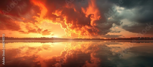 Fiery, vibrant clouds resembling mushroom clouds. © AkuAku