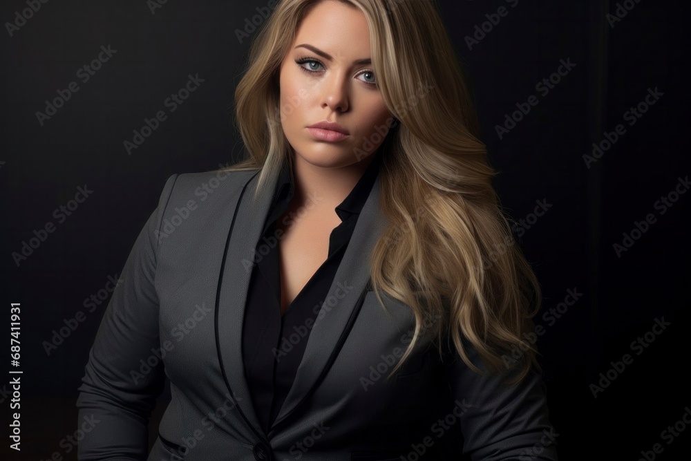 A confident plump girl exudes professionalism in her stylish business suit A confident plump girl exudes professionalism in her stylish business suit