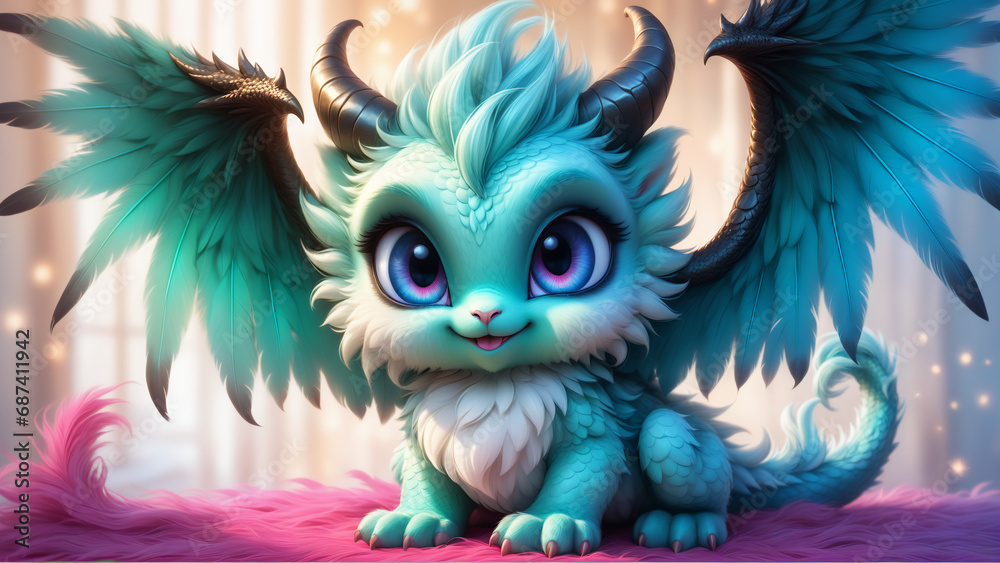 blue and white cute dragon