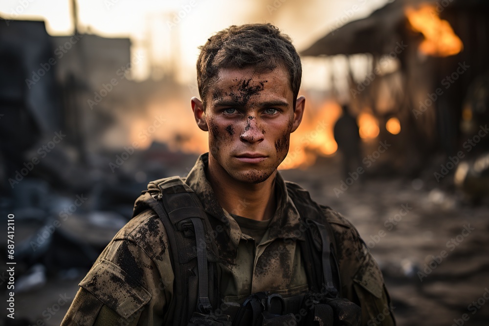 portrait of the special forces soldier on battlefield.