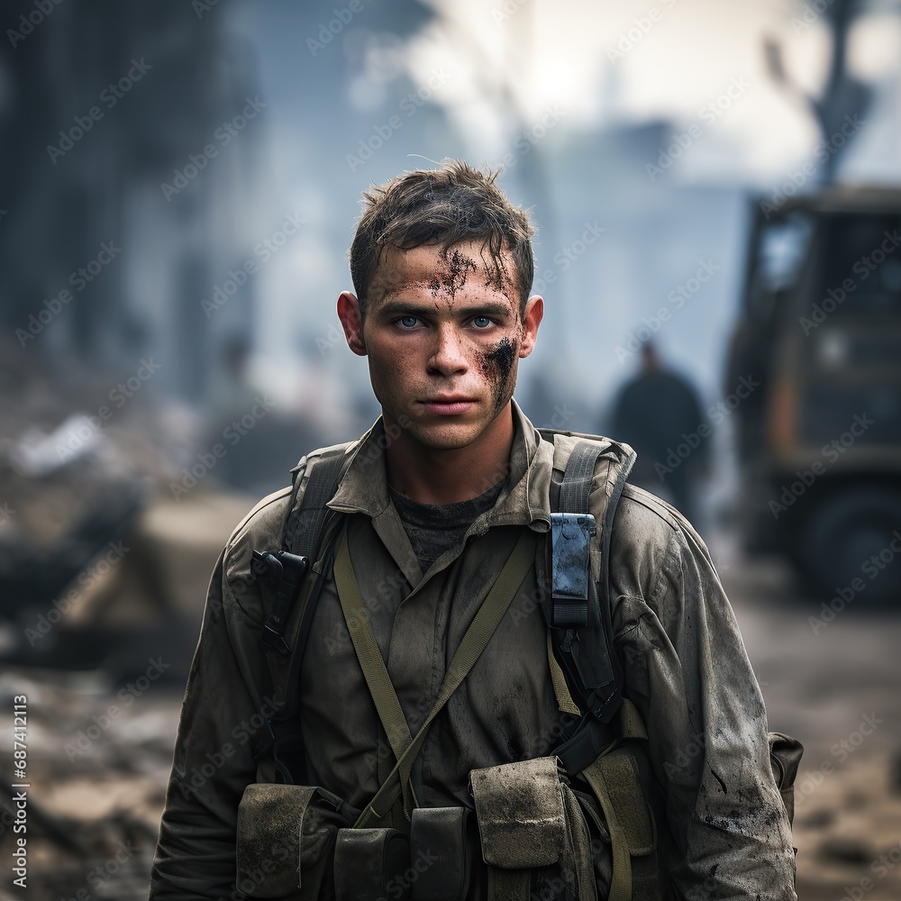 portrait of the special forces soldier on battlefield.