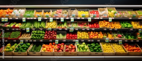 Fresh organic produce displayed at grocery store. Healthy food and lifestyle. photo