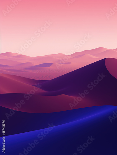 Desert illustration in sunset tones,created with Generative AI tecnology.