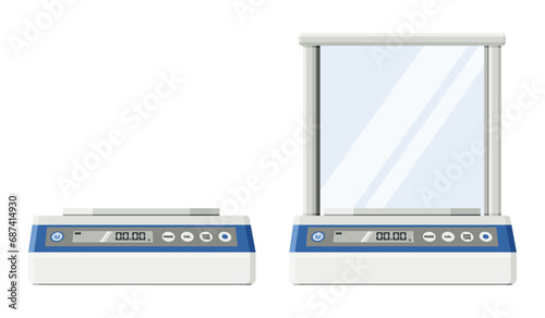 Laboratory scales essential tools in clinical laboratories for accurately measuring weight wide range of samples, including reagents, chemicals, biological specimens. Flat design