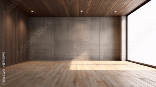 rendering of empty room with wooden Ai Generative