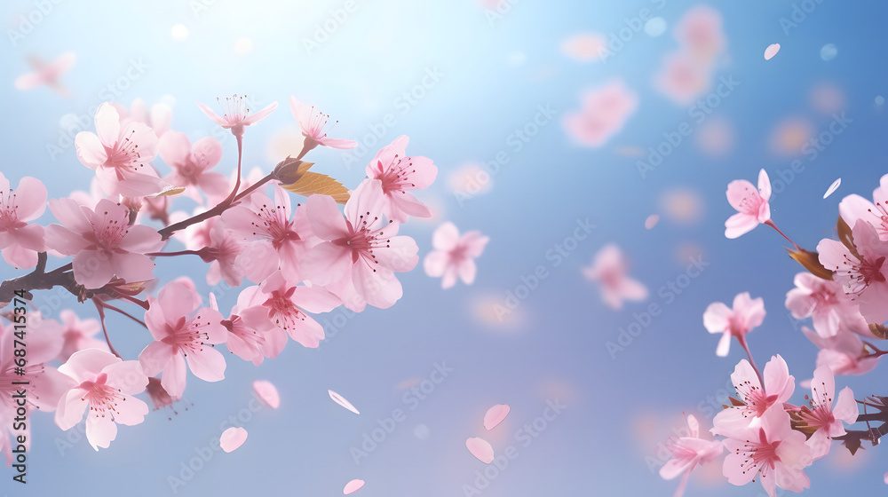 sakura flower and flying petals on spring background. sakura flower and flying petals on spring background.