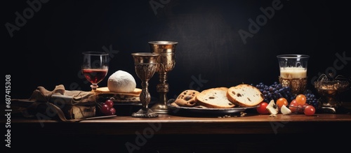 Elements of Communion on a Dark Table photo