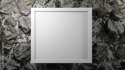 blank photo frame on rock.