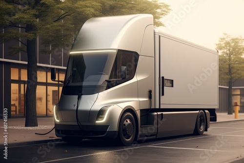 electric truck standing by the charging station, Generative AI © Photo Luxe