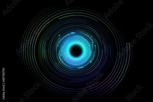 Abstract circle line pattern spin blue green light isolated on black background in the concept of music  technology  digital  Generative AI