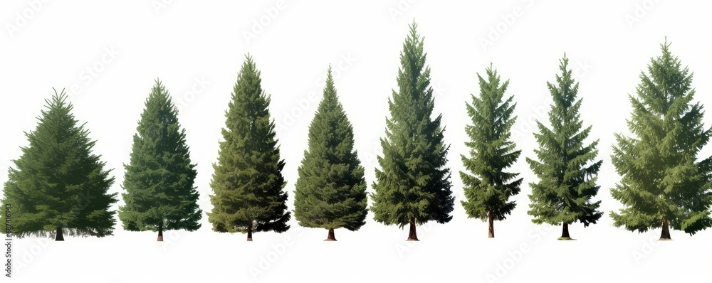 set of conifer tree groups isolated on white background, Generative AI