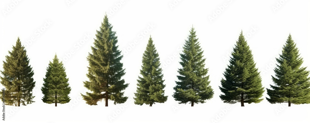 set of conifer tree groups isolated on white background, Generative AI