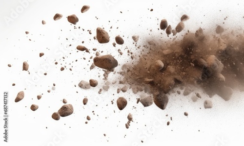 flying debris, pebbles with dust, isolated on a white background, Generative AI photo