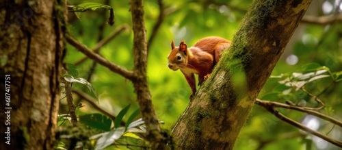 lush forest, a majestic tree towered above, its branches a canopy of green. Below, a curious animal with a cute red coat played amidst the wildlife, its portrait painted with the essence of nature. As © TheWaterMeloonProjec