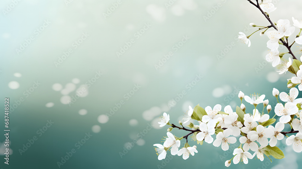 spring border background with white blossom copy space.