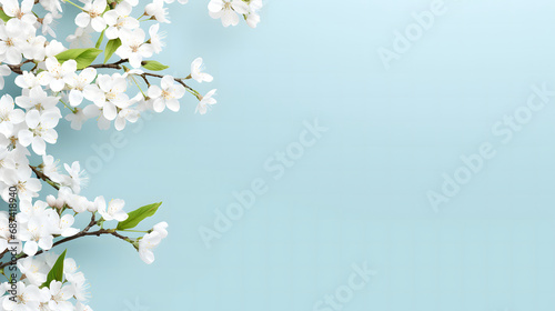 spring border background with white blossom copy space. photo