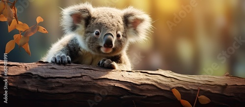 Baby koala moves on branch photo