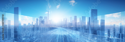 青い近未来都市の景観