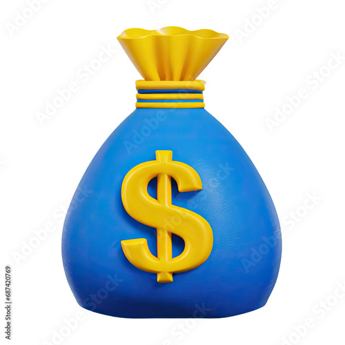 3d money bag isolated on transparent background