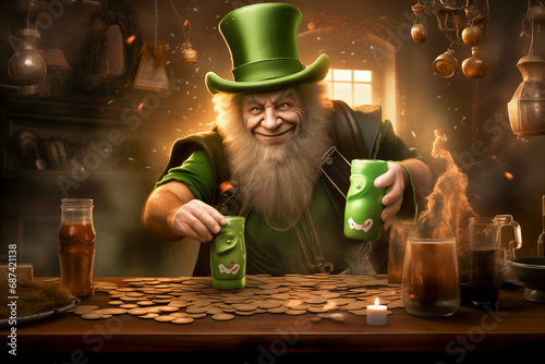 Irish mythology a leprechaun celebrates sait patricks day photo