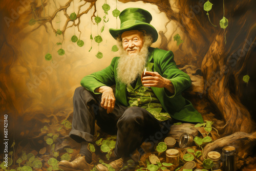 Irish mythology a leprechaun celebrates sait patricks day photo